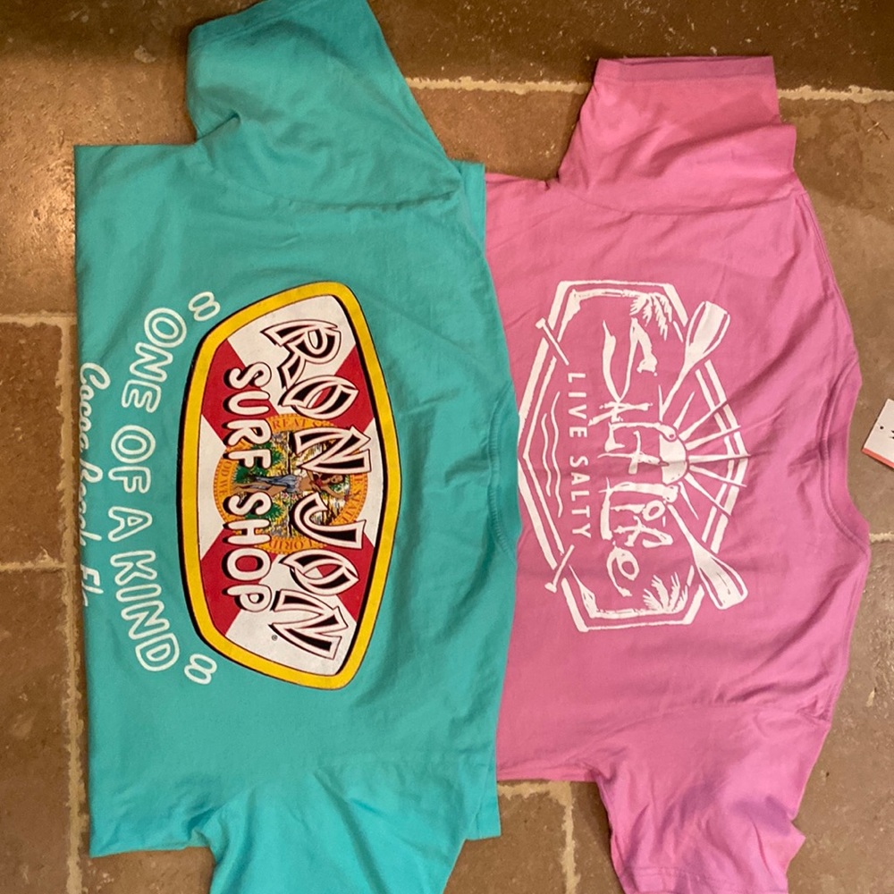 Salt Life tee NWT Size M and Ron Jon Surf Shop NWOT Size L  pit to put the same.